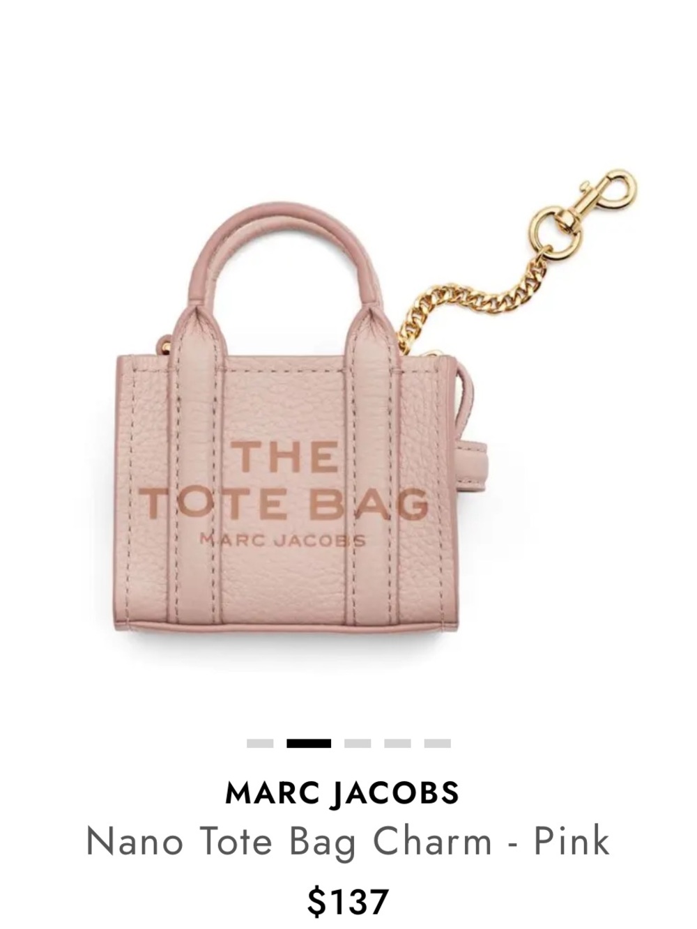 Marc Jacobs Blush Pink Nano Tote Charm with Gold Hardware